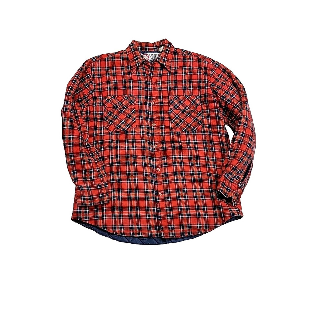 Vintage Sports Afield Quilted Lined Red Plaid Flannel Shacket Men's Large